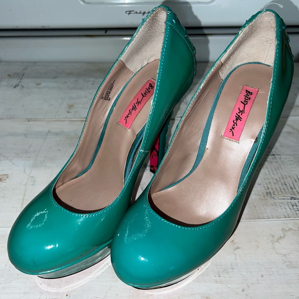 Betsey Johnson Teal Patent Leather Platform Heels